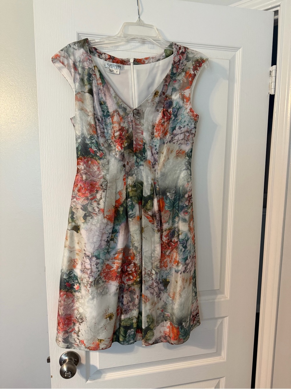 Kay Unger Floral Midi Dress in White, Green, and Coral